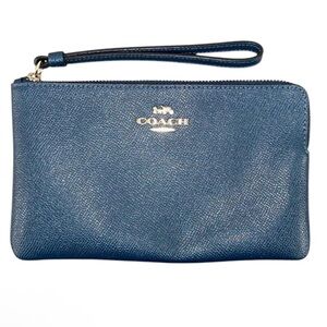 Coach Midnight Blue Large Corner Zip Wristlet